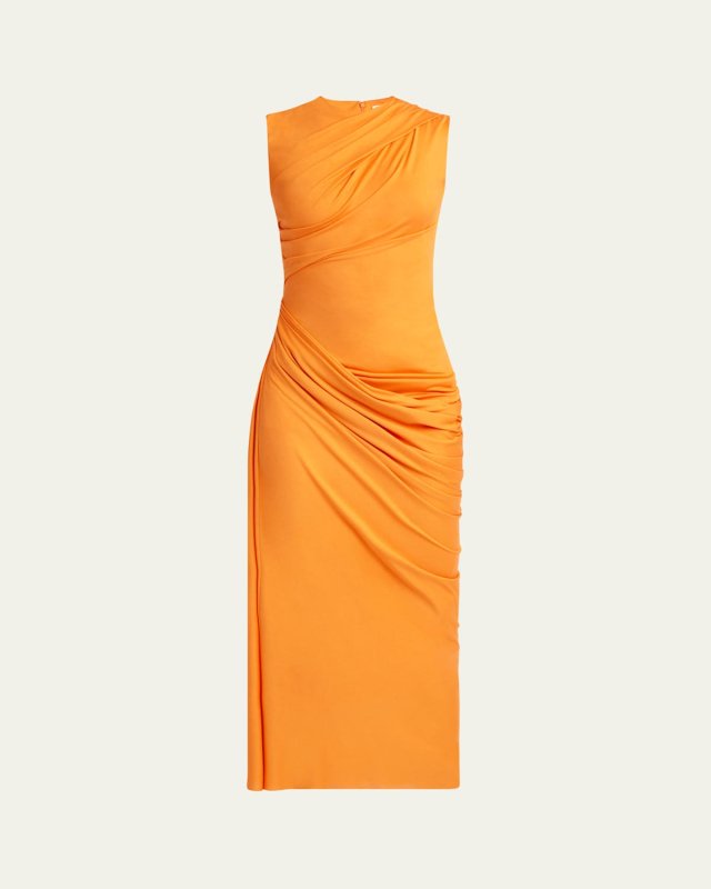 Sleeveless Draped Silk Jersey Midi Dress